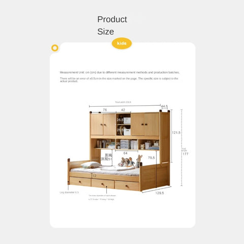 Oak solid wood Multi-function bed with storage