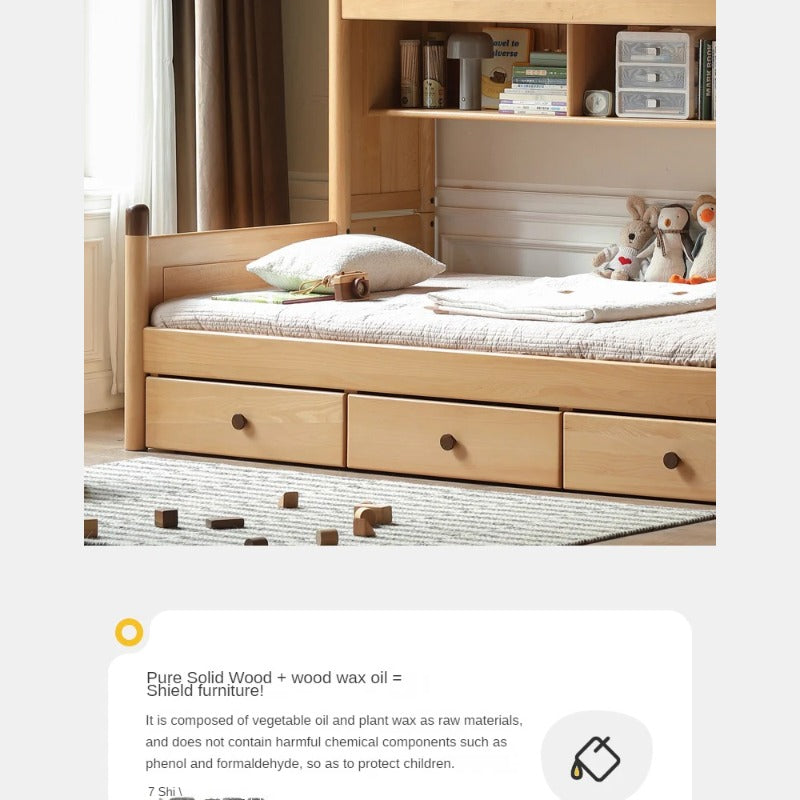 Oak solid wood Multi-function bed with storage