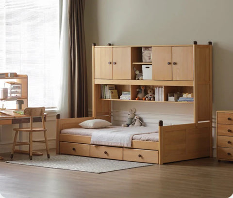 Oak solid wood Multi-function bed with storage