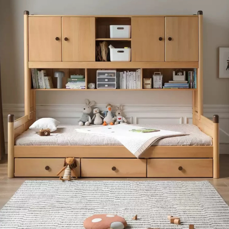 Oak solid wood Multi-function bed with storage