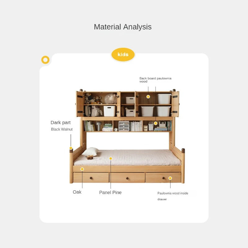 Oak solid wood Multi-function bed with storage