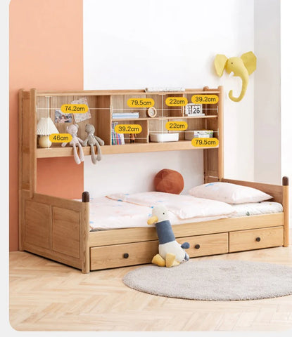 Oak solid wood Multi-function bed with storage