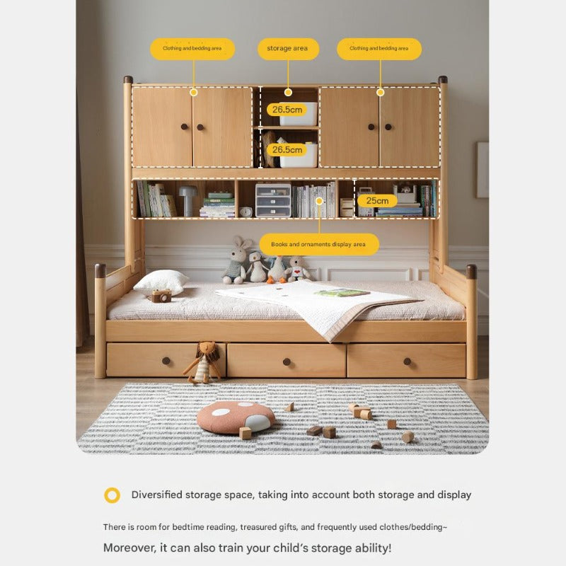 Oak solid wood Multi-function bed with storage