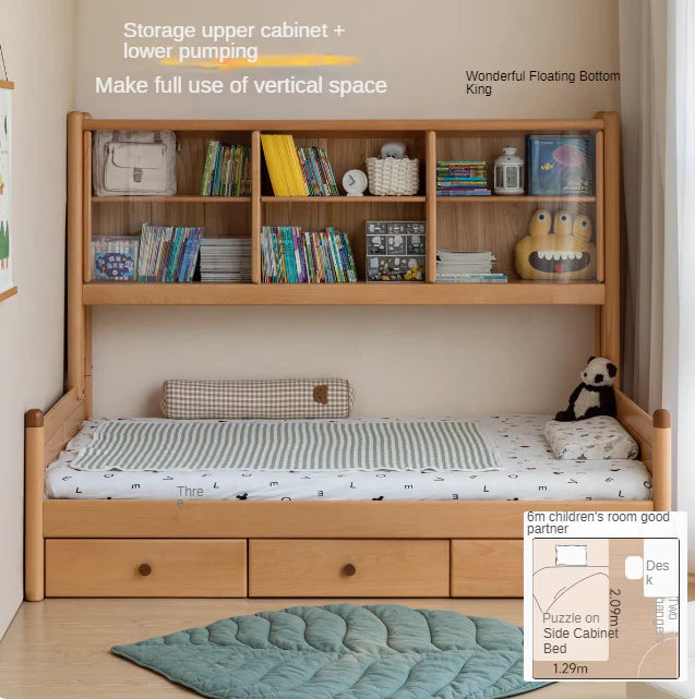 Beech Solid Wood Children's Cabinet Integrated Bed