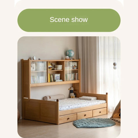 Beech Solid Wood Children's Cabinet Integrated Bed