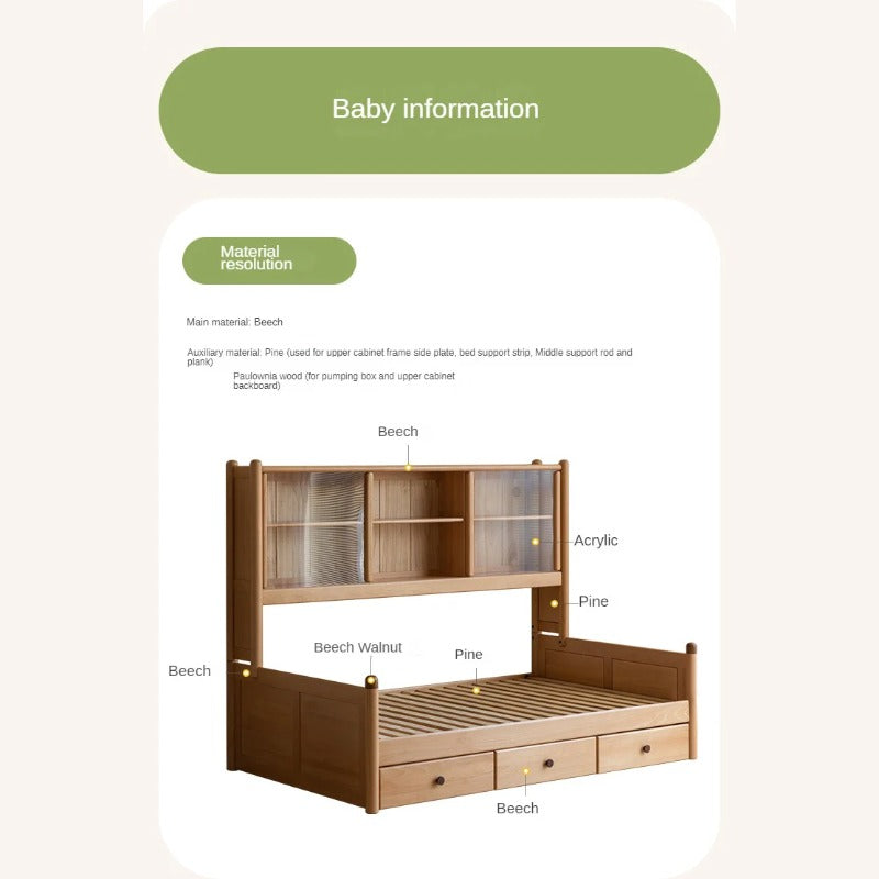 Beech Solid Wood Children's Cabinet Integrated Bed