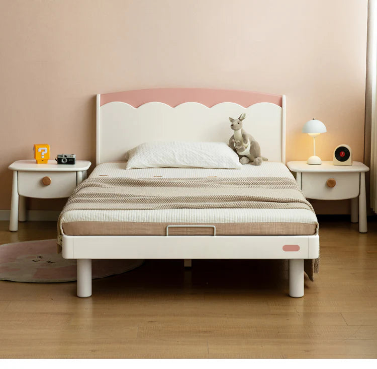 Rubber Solid Wood Cream Style Single Bed.