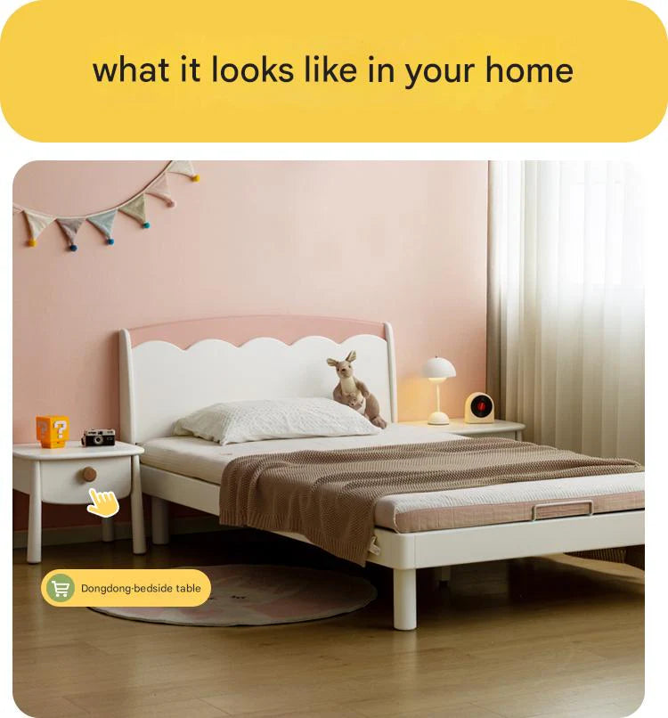 Rubber Solid Wood Cream Style Single Bed.