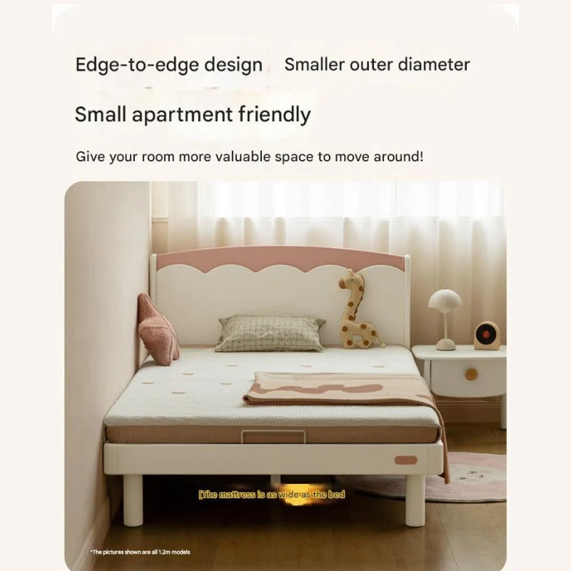 Rubber Solid Wood Cream Style Single Bed.