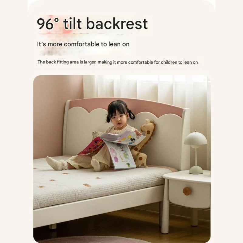 Rubber Solid Wood Cream Style Single Bed.