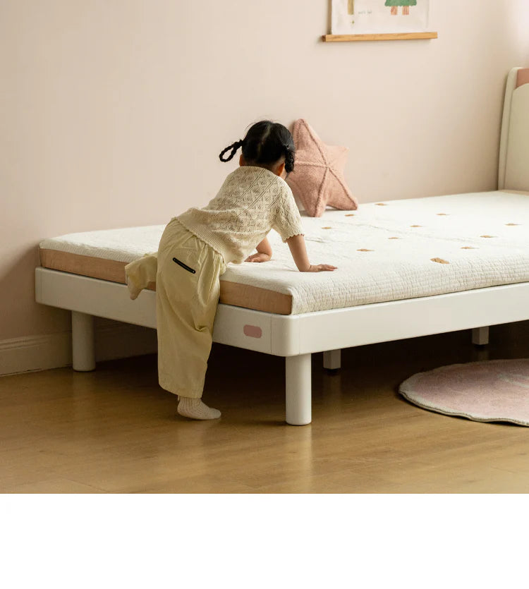 Rubber Solid Wood Cream Style Single Bed.