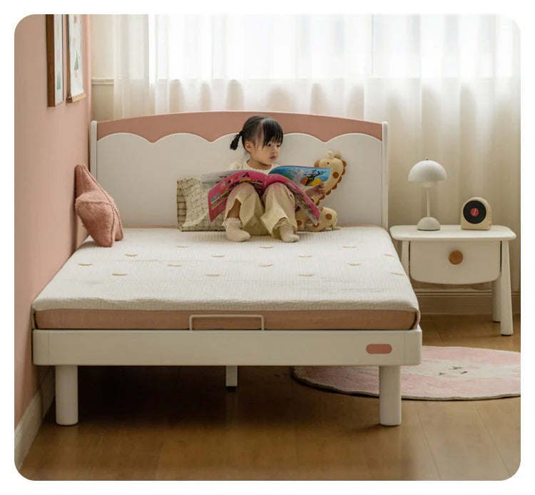 Rubber Solid Wood Cream Style Single Bed.