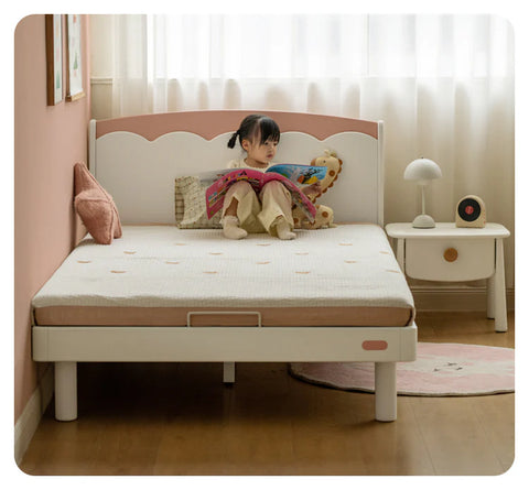 Rubber Solid Wood Cream Style Single Bed.