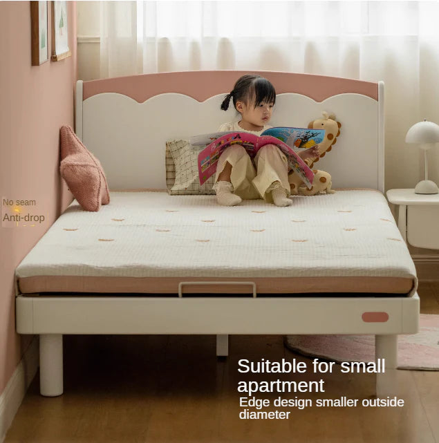 Rubber Solid Wood Cream Style Single Bed.