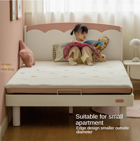 Rubber Solid Wood Cream Style Single Bed.