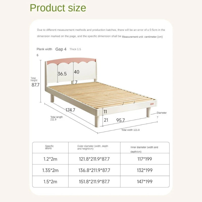 Rubber Solid Wood Cream Style Single Bed.