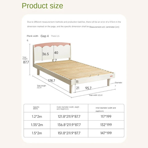 Rubber Solid Wood Cream Style Single Bed.