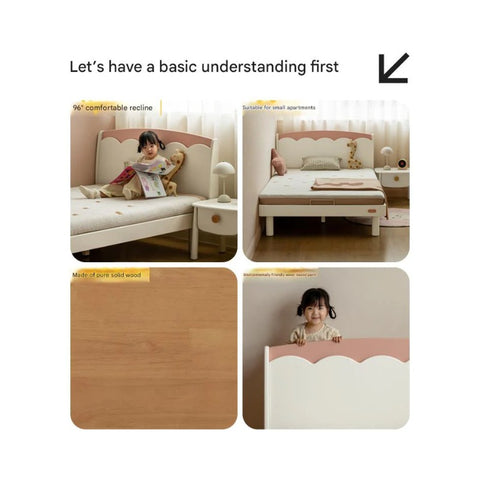 Rubber Solid Wood Cream Style Single Bed.