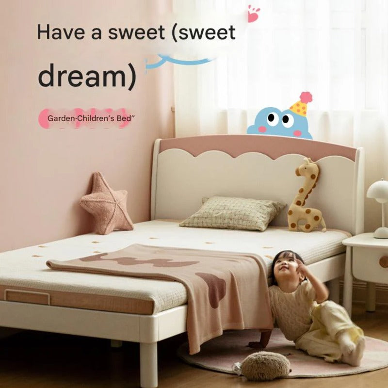 Rubber Solid Wood Cream Style Single Bed.