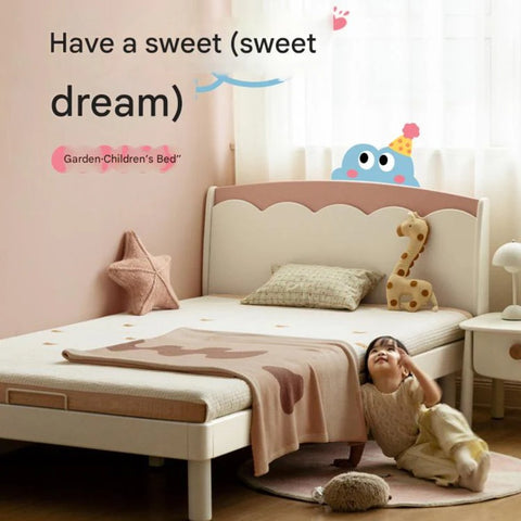 Rubber Solid Wood Cream Style Single Bed.