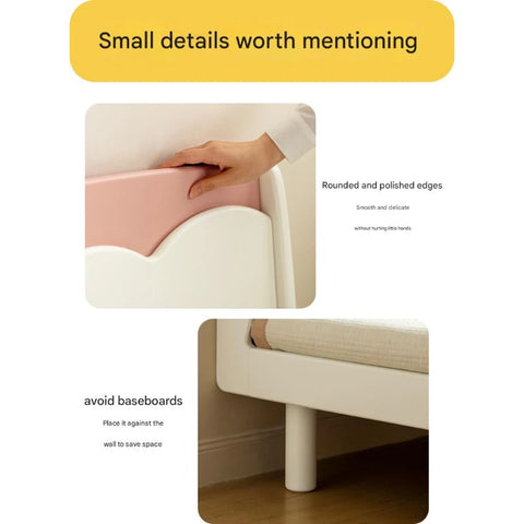 Rubber Solid Wood Cream Style Single Bed.