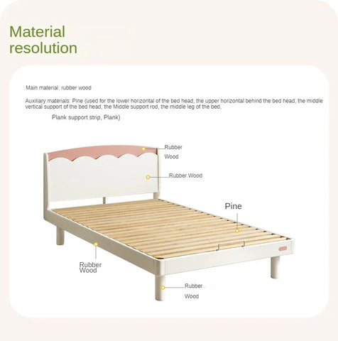 Rubber Solid Wood Cream Style Single Bed.