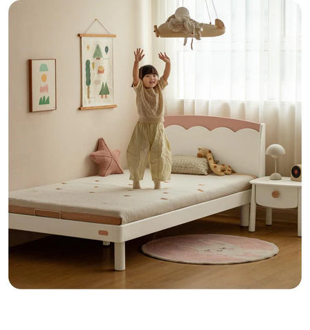 Rubber Solid Wood Cream Style Single Bed.