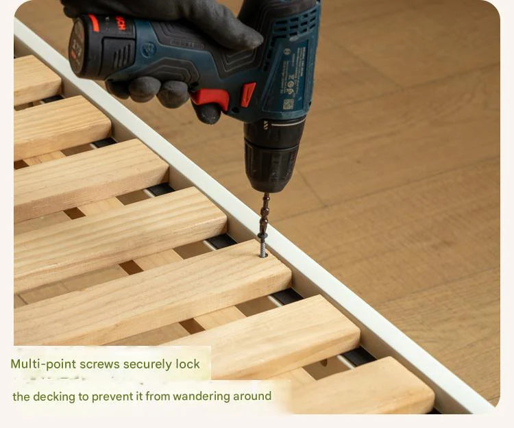 Rubber Solid Wood Cream Style Single Bed.