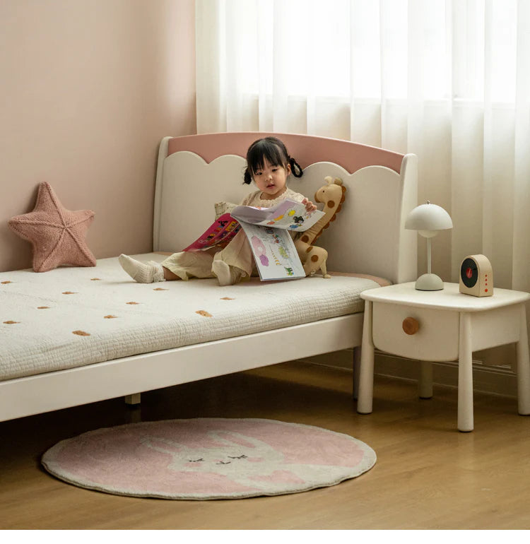 Rubber Solid Wood Cream Style Single Bed.