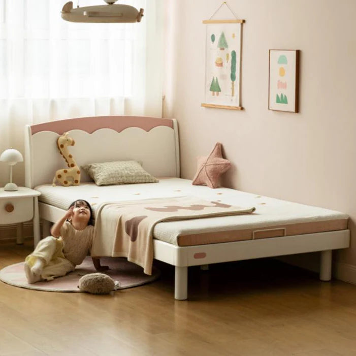 Rubber Solid Wood Cream Style Single Bed.