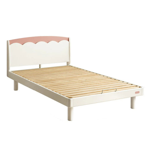 Rubber Solid Wood Cream Style Single Bed.