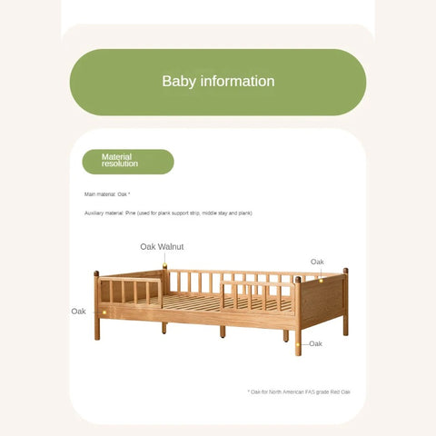Beech, Oak Solid Wood Children's Bed Widened Guardrail<