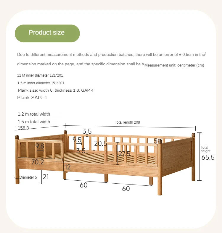 Beech, Oak Solid Wood Children's Bed Widened Guardrail<