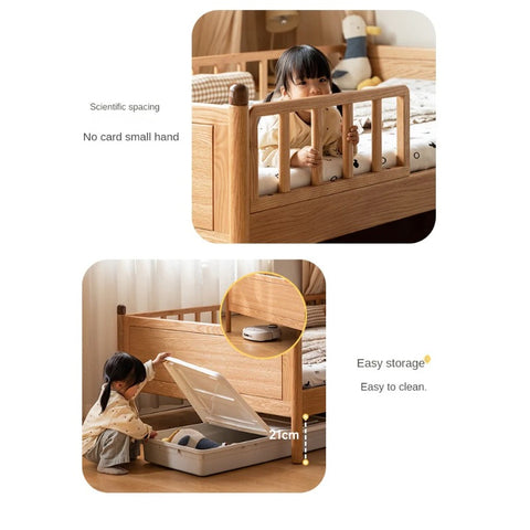 Beech, Oak Solid Wood Children's Bed Widened Guardrail<