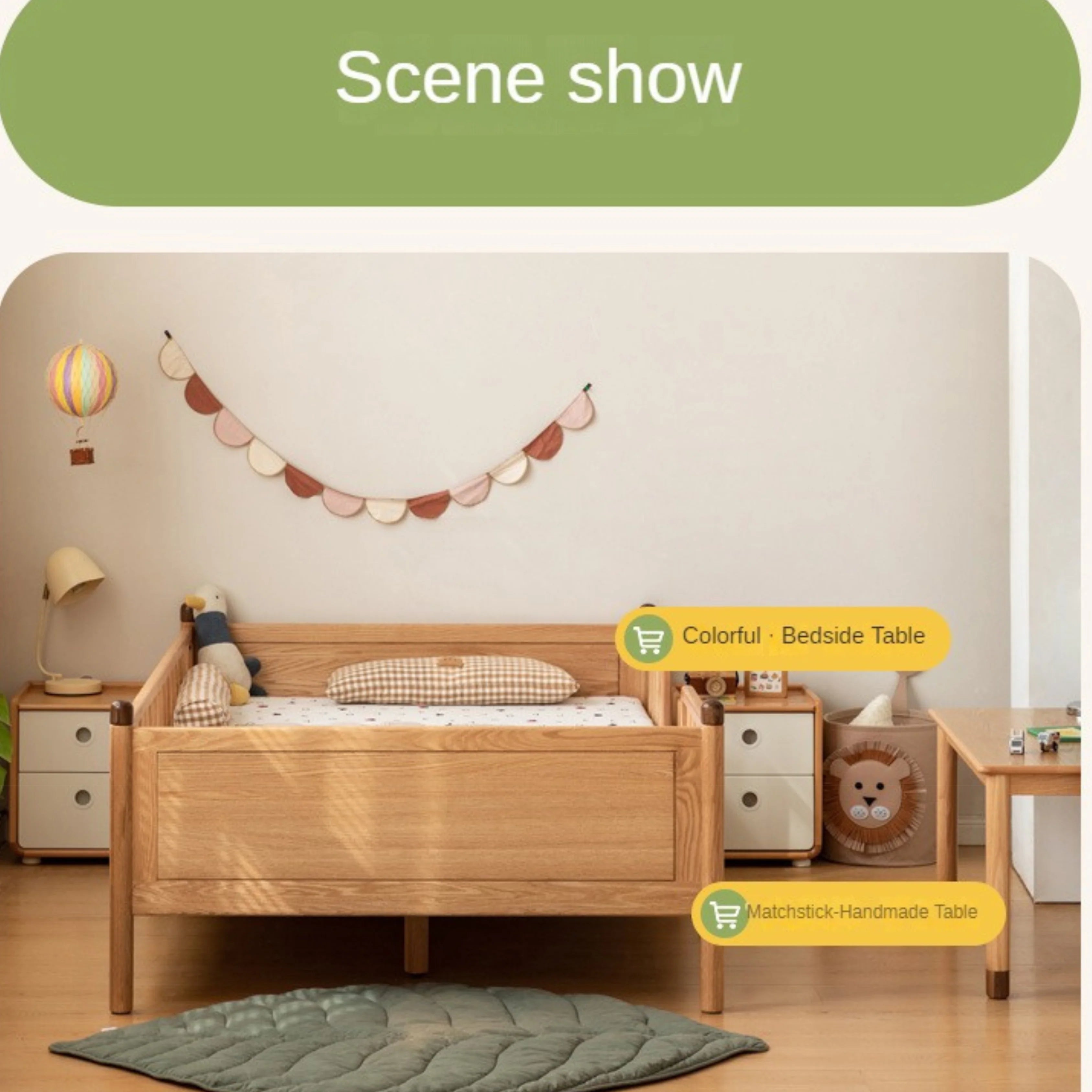 Beech, Oak Solid Wood Children's Bed Widened Guardrail<