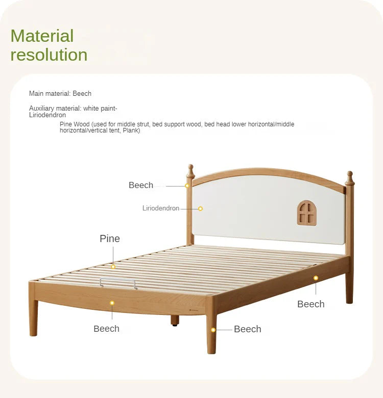 Beech Solid Wood Children's Single Bed.