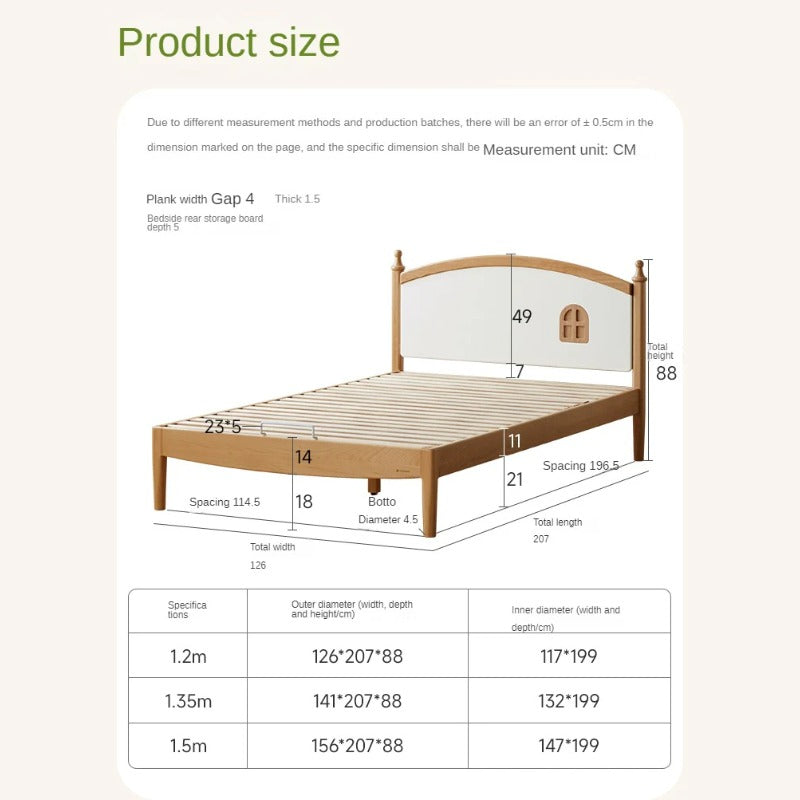 Beech Solid Wood Children's Single Bed.