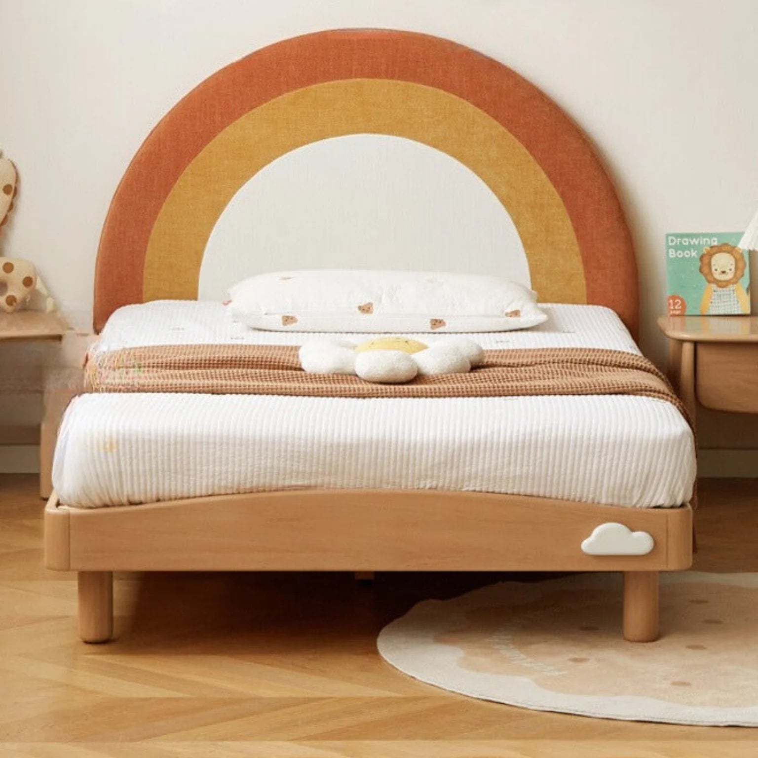 Beech Solid Wood Children's Rainbow Montessori Platform Bed.