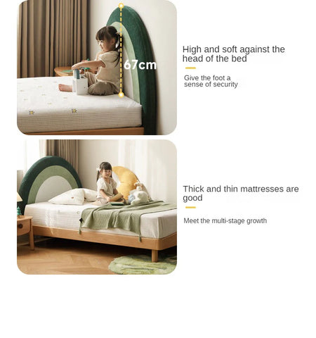 Beech Solid Wood Children's Rainbow Montessori Platform Bed.