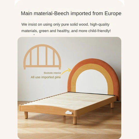 Beech Solid Wood Children's Rainbow Montessori Platform Bed.