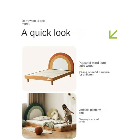 Beech Solid Wood Children's Rainbow Montessori Platform Bed.