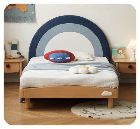Beech Solid Wood Children's Rainbow Montessori Platform Bed.
