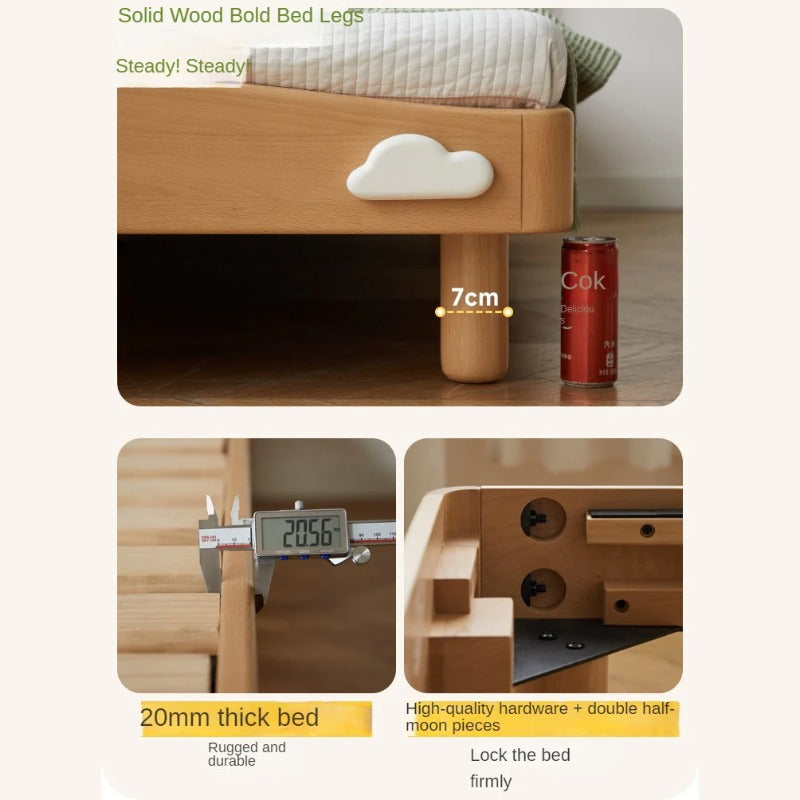 Beech Solid Wood Children's Rainbow Montessori Platform Bed.