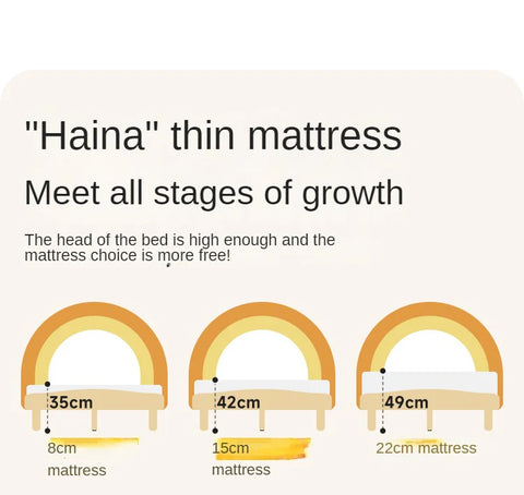 Beech Solid Wood Children's Rainbow Montessori Platform Bed.