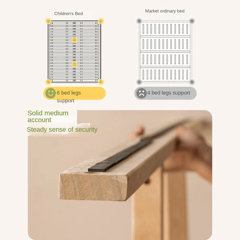 Beech Solid Wood Children's Rainbow Montessori Platform Bed.