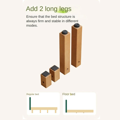 Beech Solid Wood Children's Rainbow Montessori Platform Bed.