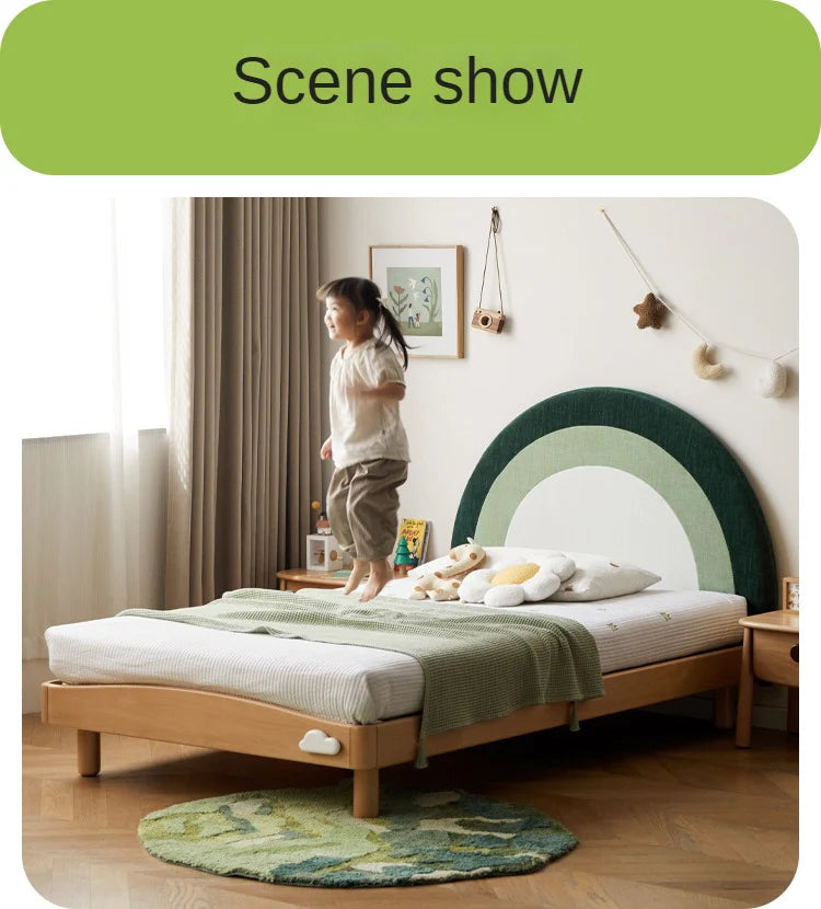 Beech Solid Wood Children's Rainbow Montessori Platform Bed.