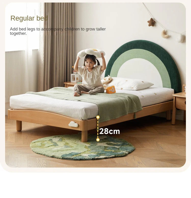 Beech Solid Wood Children's Rainbow Montessori Platform Bed.