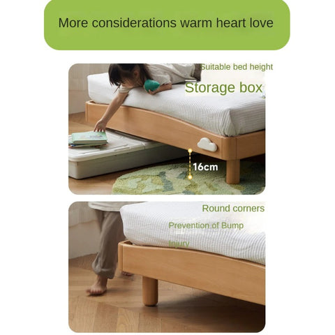 Beech Solid Wood Children's Rainbow Montessori Platform Bed.