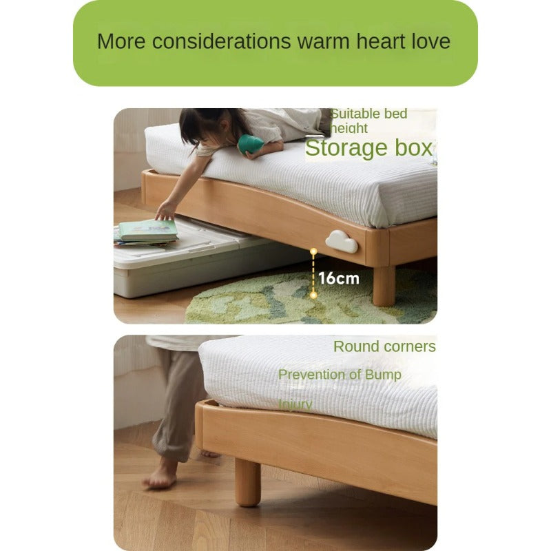 Beech Solid Wood Children's Rainbow Montessori Platform Bed.